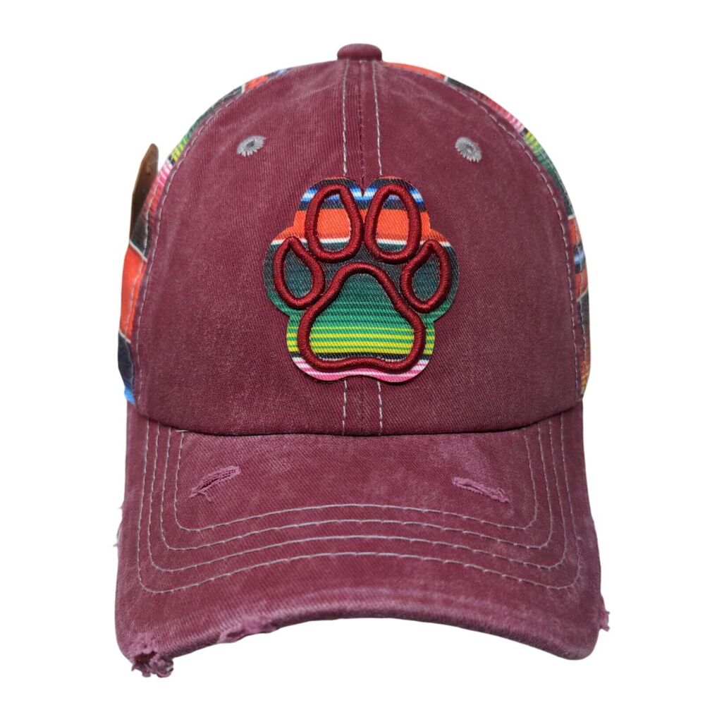 Paw Print Strapback Hat Multicolor One Size Embroidered Distressed W/Tags
